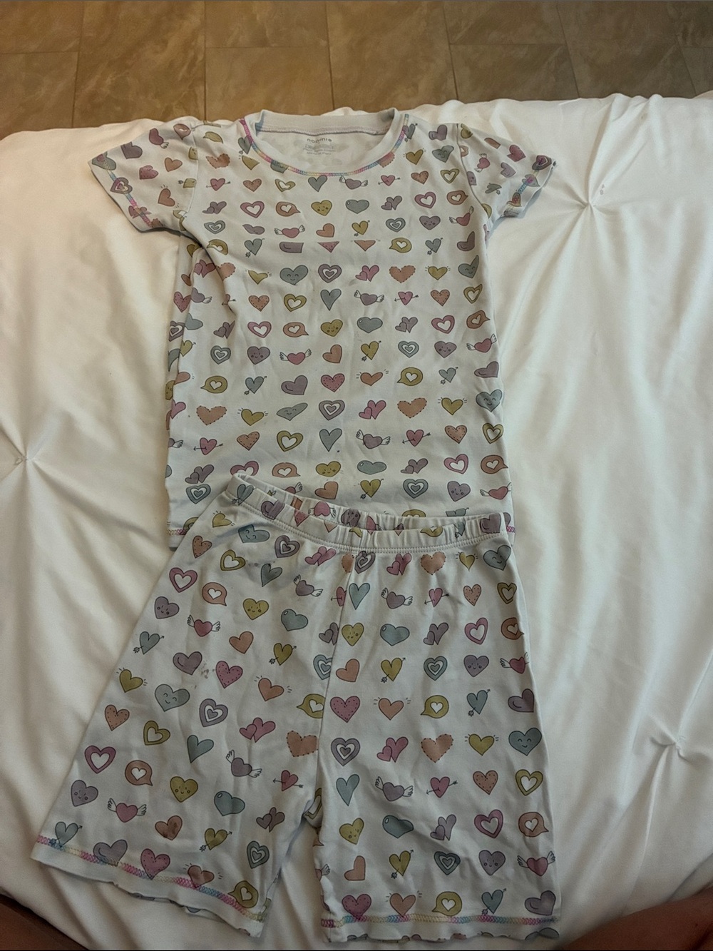 Girls' Heart-Print Short Pajama Set - Pink, Yellow, Blue